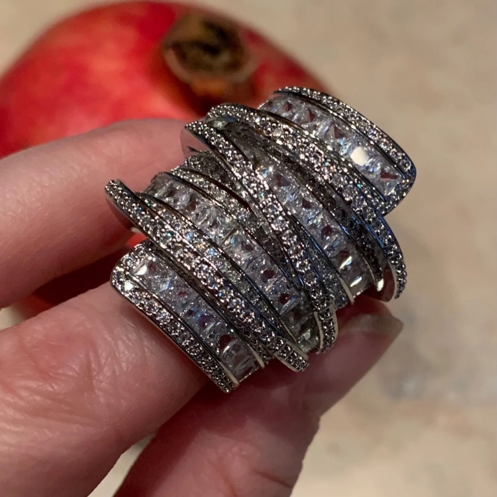 Platinum Plated Simulated Diamonds Eternity Ring - Picture 5 of 10